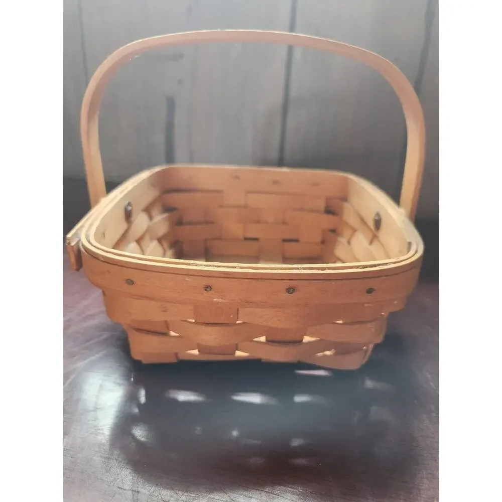 Longaberger Handwoven Small Square Basket Single Handle Signed